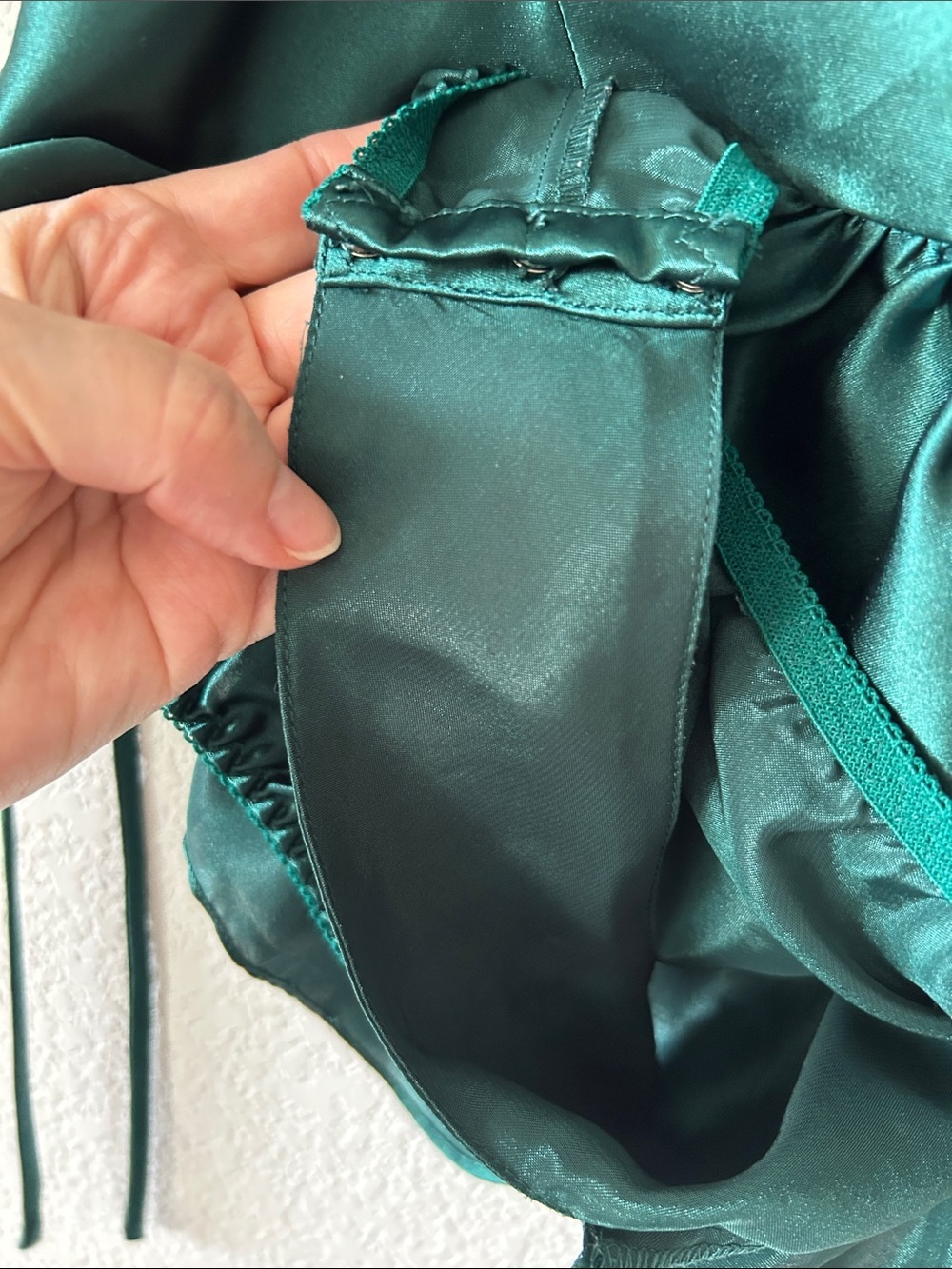 Victoria's Secret Vintage gold label Teal Satin Ruffle One-Piece size L - Picture 5 of 6
